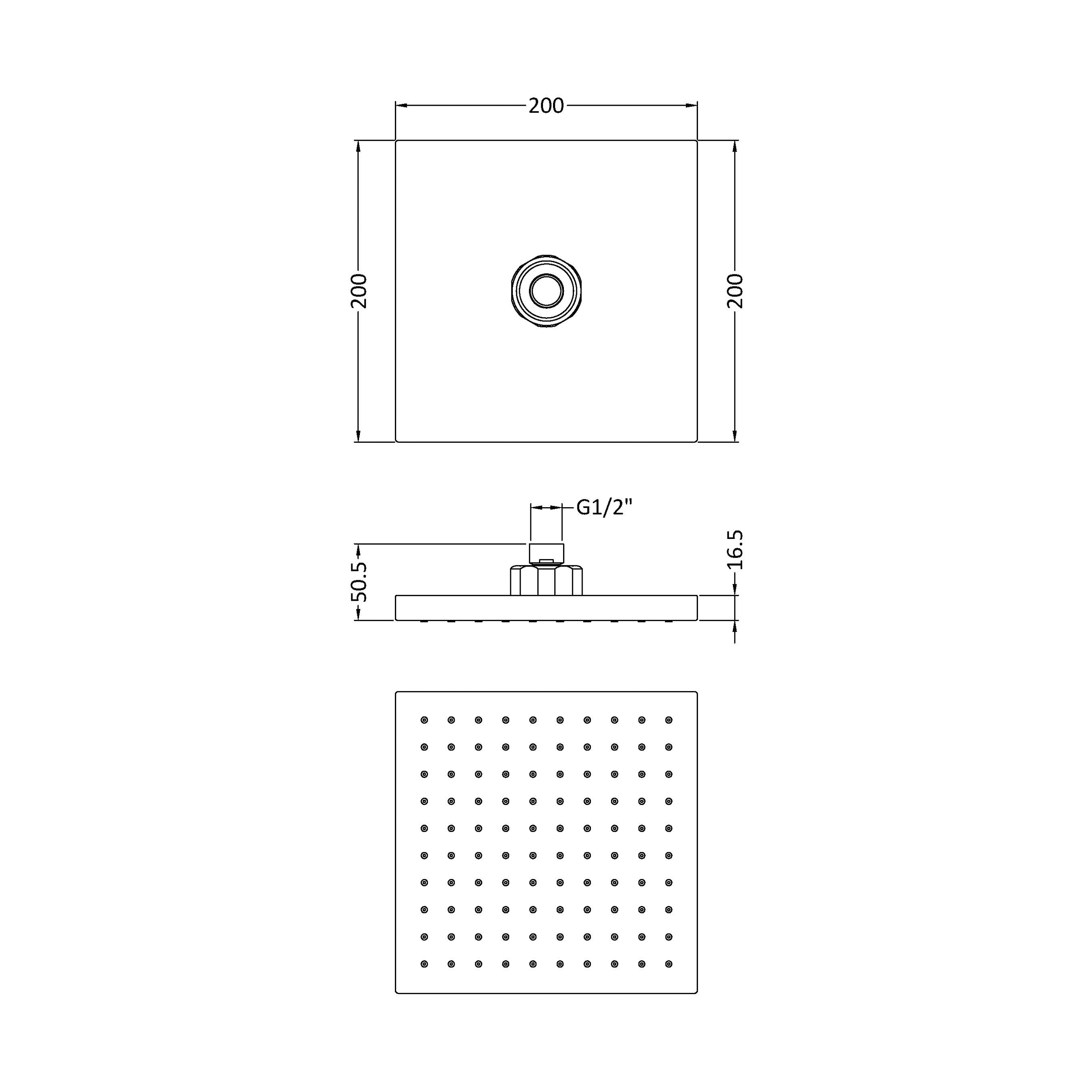 Drench Chrome Square Fixed ABS Shower Head - 200 x 200mm