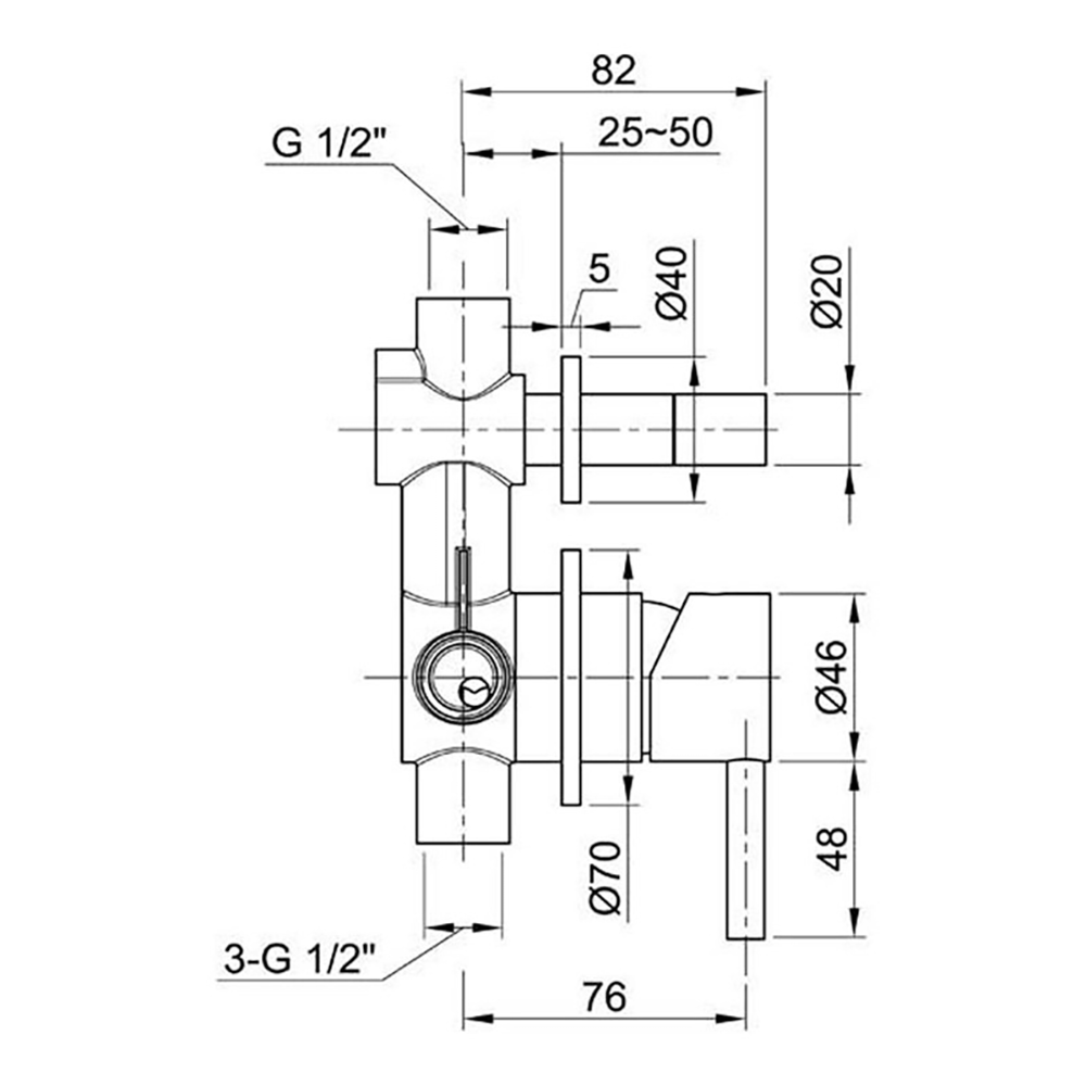 Inox Brushed Stainless Steel Concealed Shut Off Valve with 2-Way Diverter