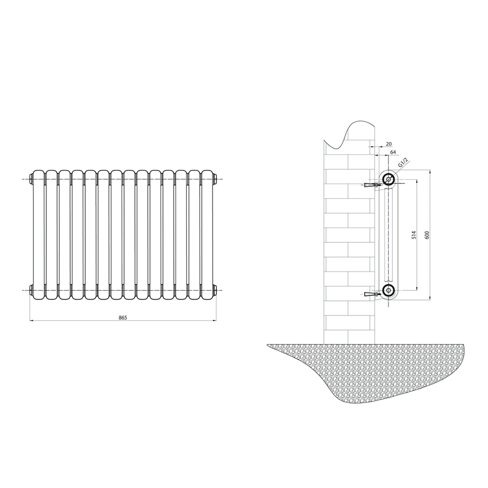 Brenton Saturnia White Horizontal Column Radiator - 600 x 860mm