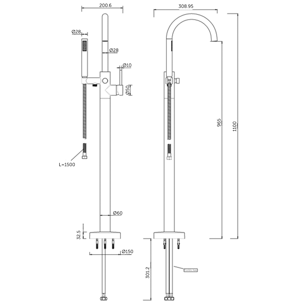 Britton Bathrooms Hoxton Floorstanding Bath Shower Mixer Tap - Matt Black