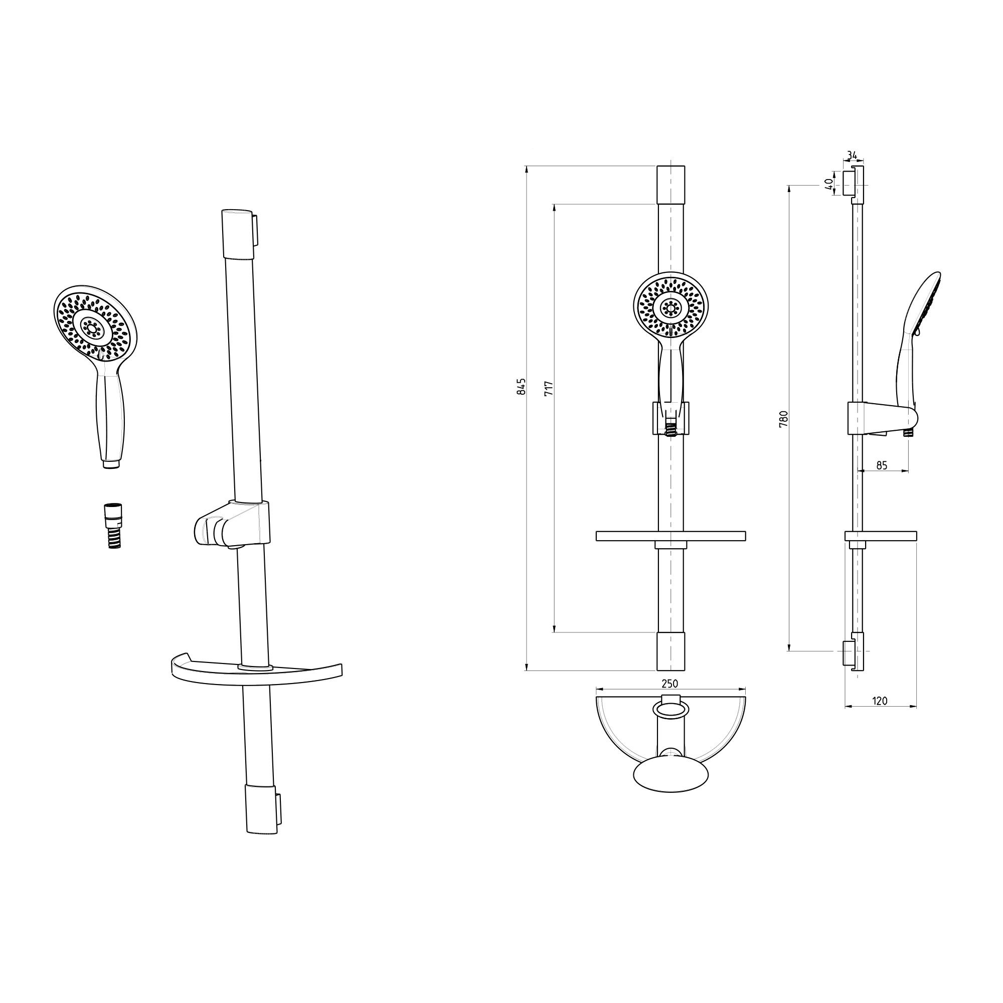Sagittarius Flatline Slide Rail Shower Kit with 4 Mode Shower Handset