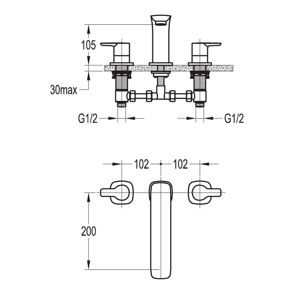 Flova Urban 3 Hole Deck Mounted Bath Filler Tap
