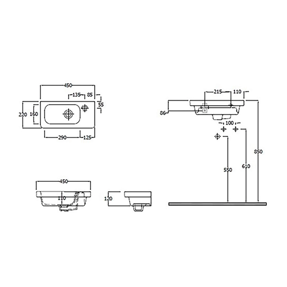 RAK Resort Wall Hung Small Cloakroom Basin 450mm