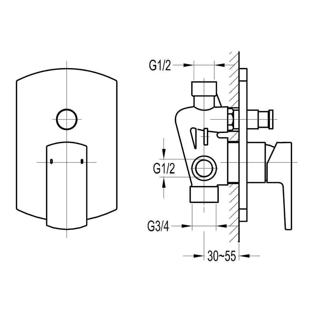 Flova Dekka Concealed Manual Shower Valve with 2-Way Diverter