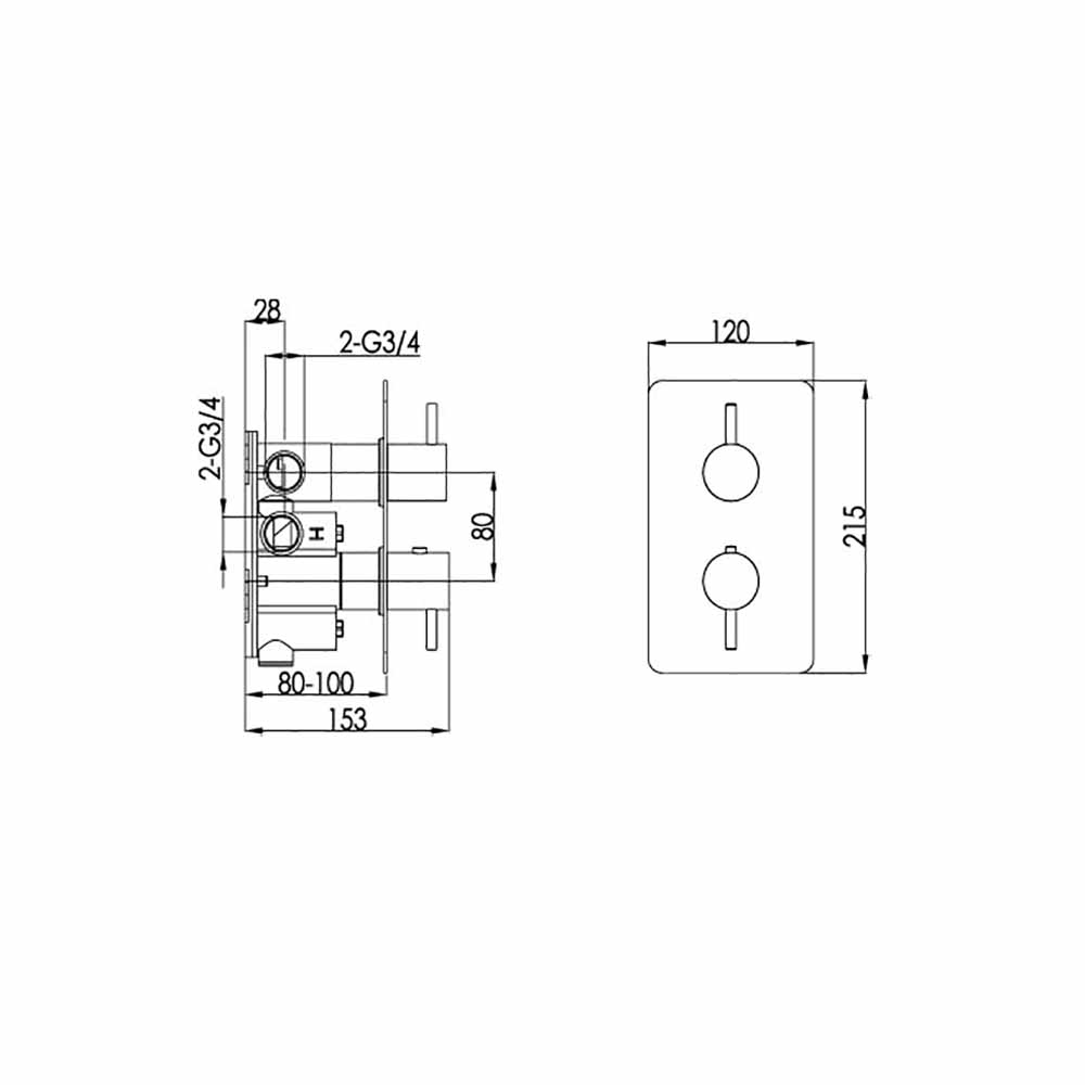 Inox 3 Outlet Concealed Thermostatic Shower Valve - Brushed Stainless Steel