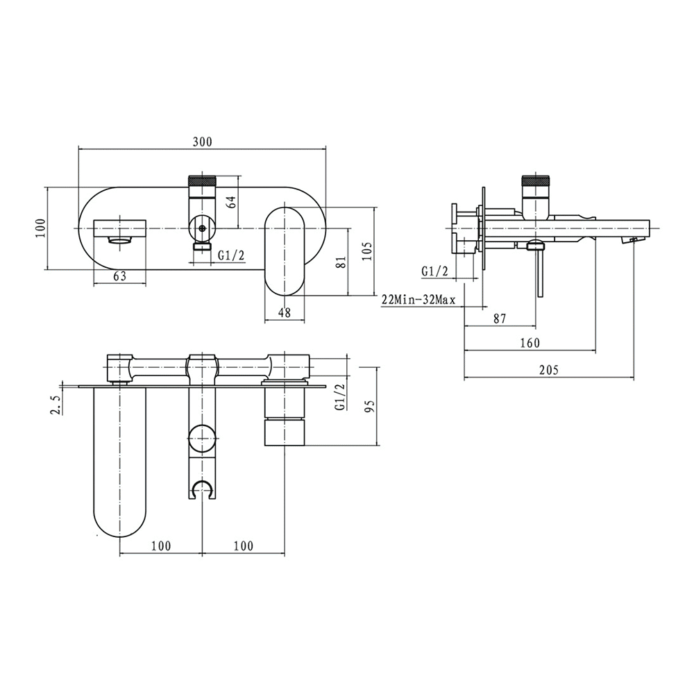 Vellamo Desire Wall Mounted Bath Shower Mixer With Shower Kit
