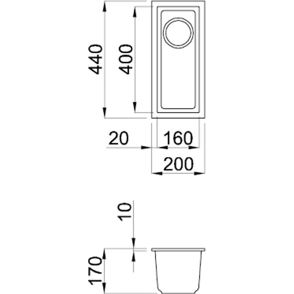 Reginox Quadra Half Bowl Granite Composite Undermount Kitchen Sink & Waste Kit - 200 x 440mm