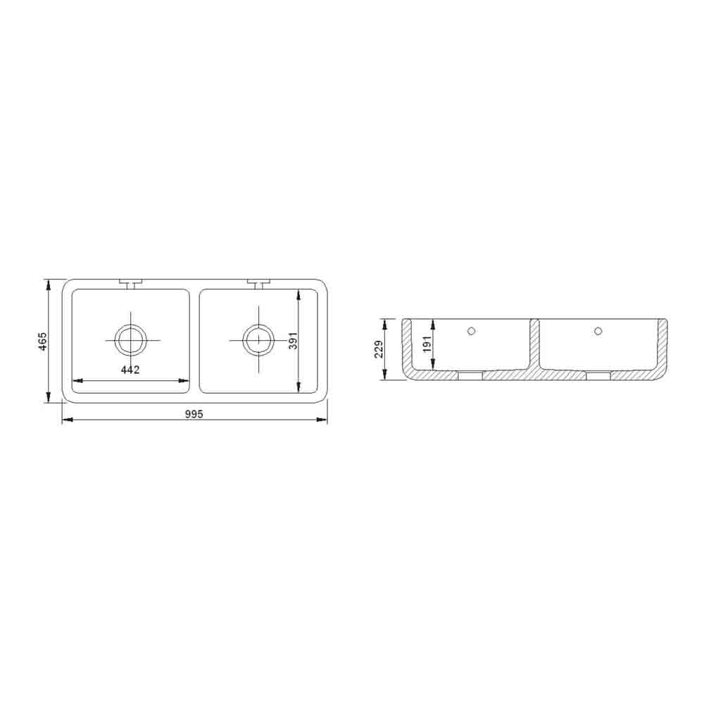 Shaws Contemporary Double Bowl Ceramic Belfast Sink - 995mm x 465mm