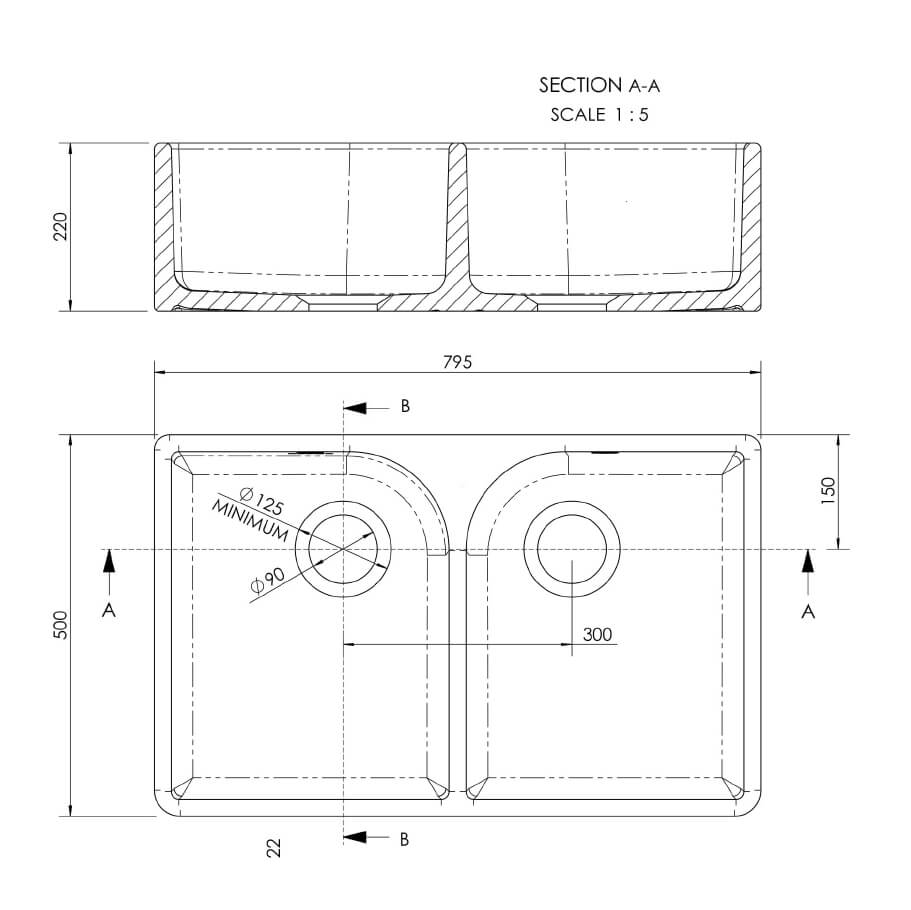 Butler & Rose Ceramic Fireclay Double Belfast Kitchen Sink - 795 x 500mm