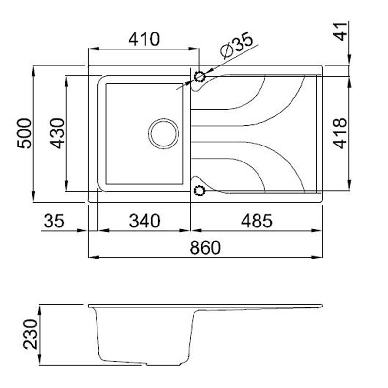Reginox Ego Compact Single Bowl Kitchen Sink with Reversible Drainer & Waste Kit - 860 x 500mm