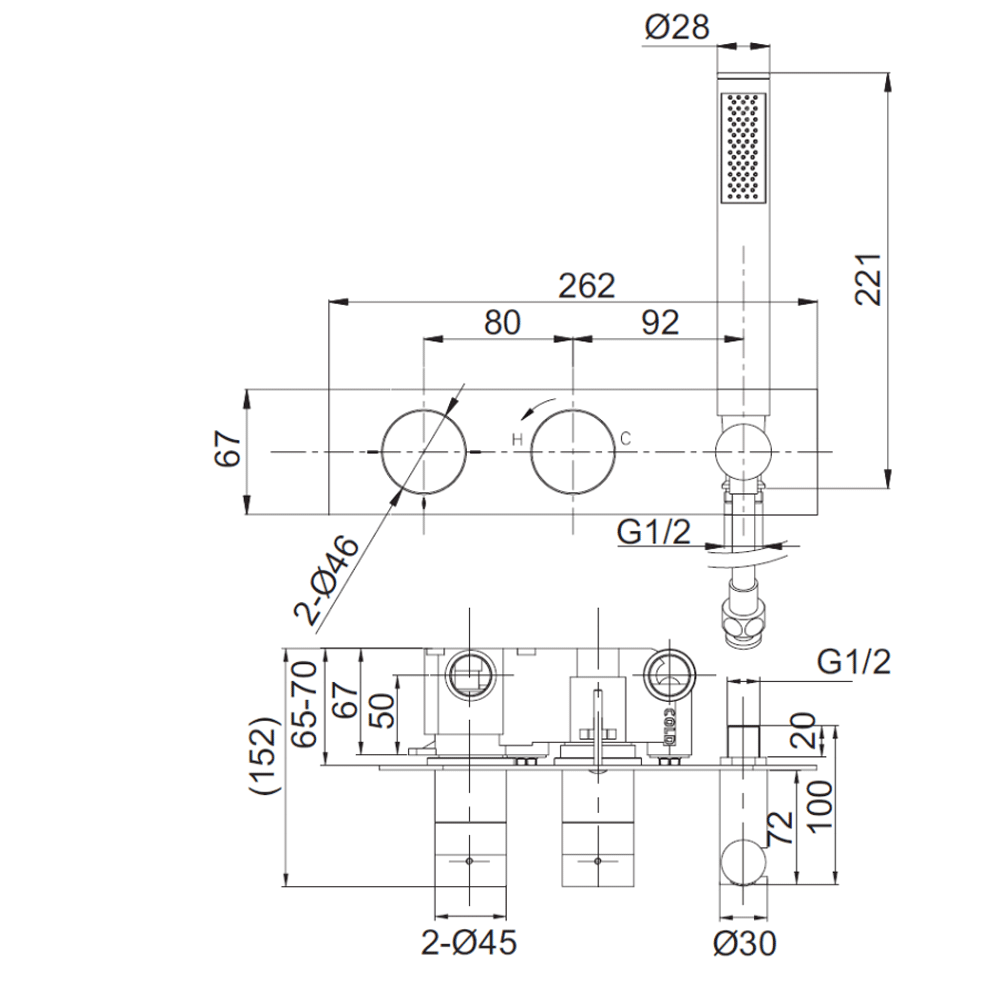 Crosswater MPRO 2 Outlet Concealed Thermostatic Bath Shower Valve