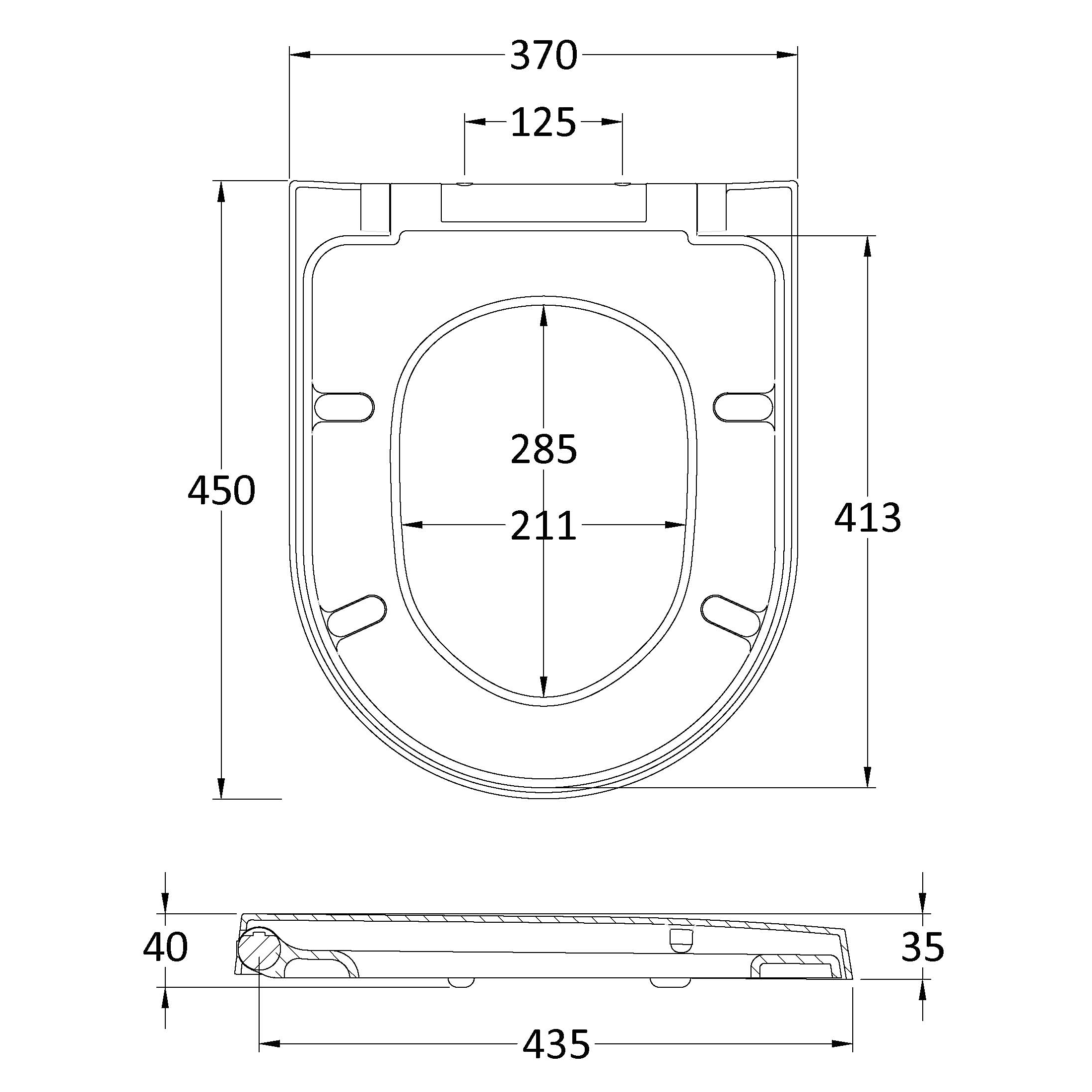 Vellamo D-Shaped Soft-Close Toilet Seat with Quick Release Hinges - 450 x 370mm