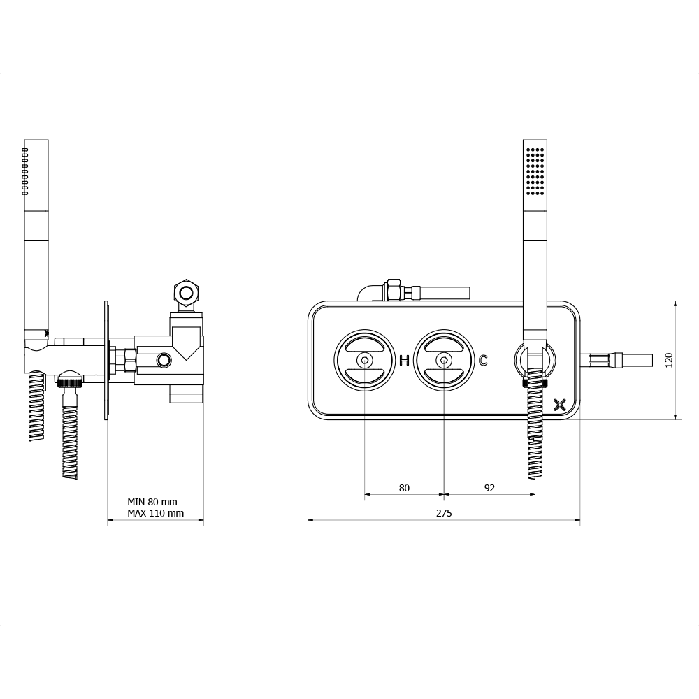 Crosswater Union WRAS Approved 2 Outlet Concealed Thermostatic Bath Shower Valve with Wheels & Shower Handset - Matt Black