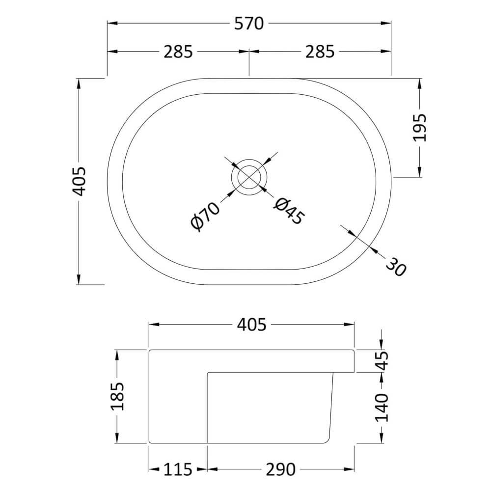 Hudson Reed 570mm Rounded Semi-Recessed Countertop Basin