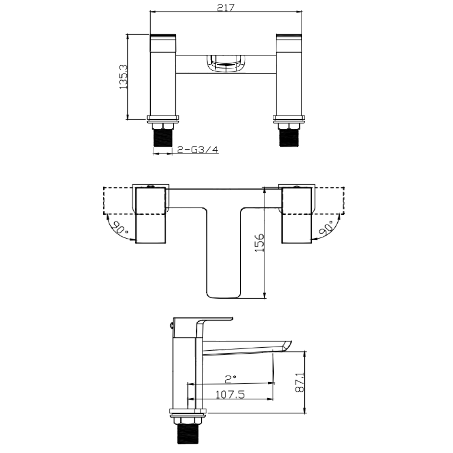 Harbour Status Deck Mounted Bath Mixer Tap - Brushed Brass