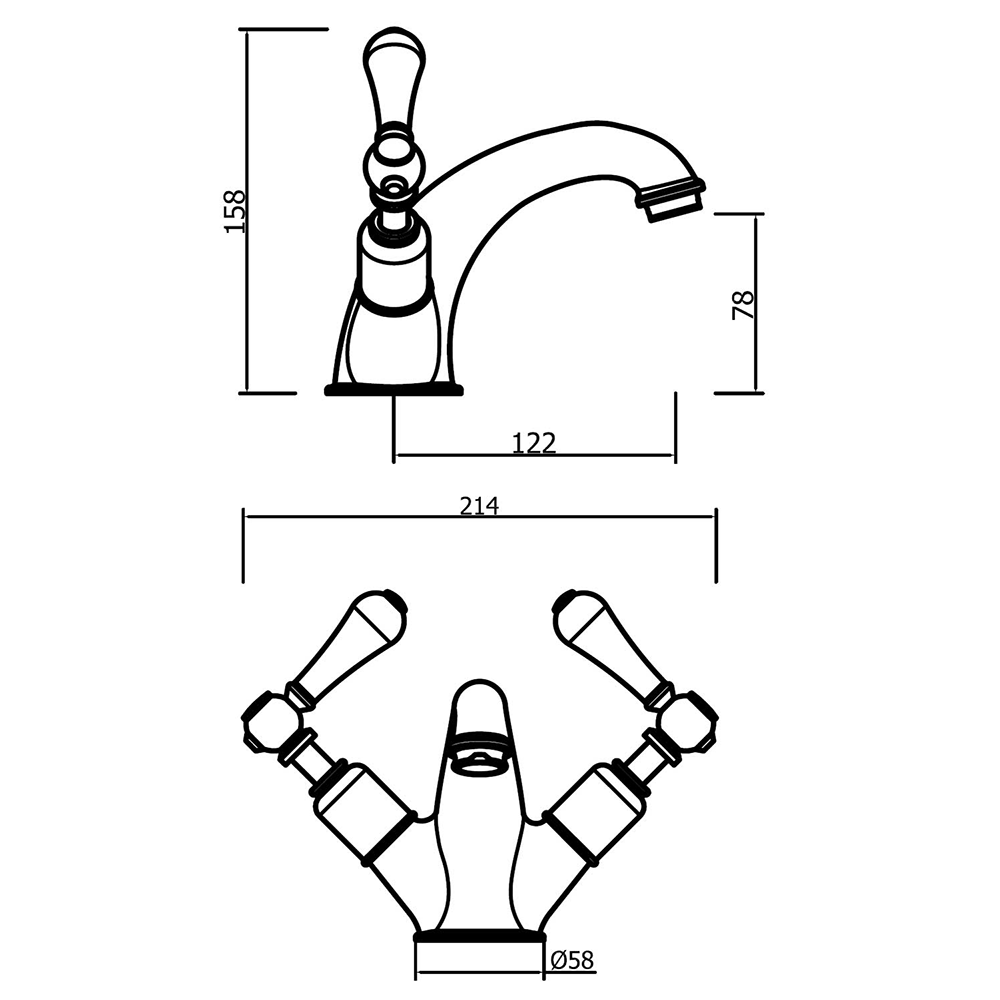 Crosswater Belgravia Twin Lever Mono Basin Mixer & Pop-Up Waste