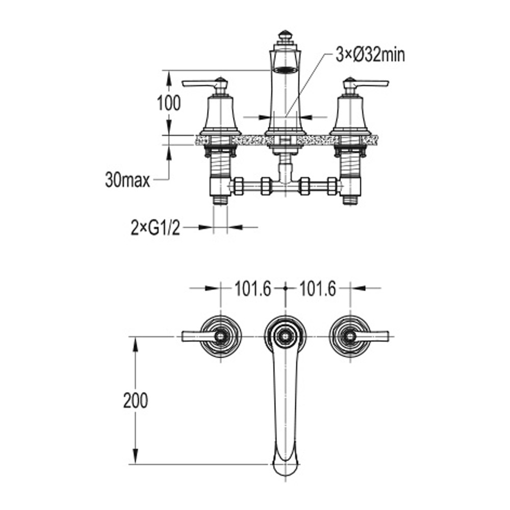 Flova Liberty 3 Hole Deck Mounted Bath Mixer Tap - Oil Rubbed Bronze
