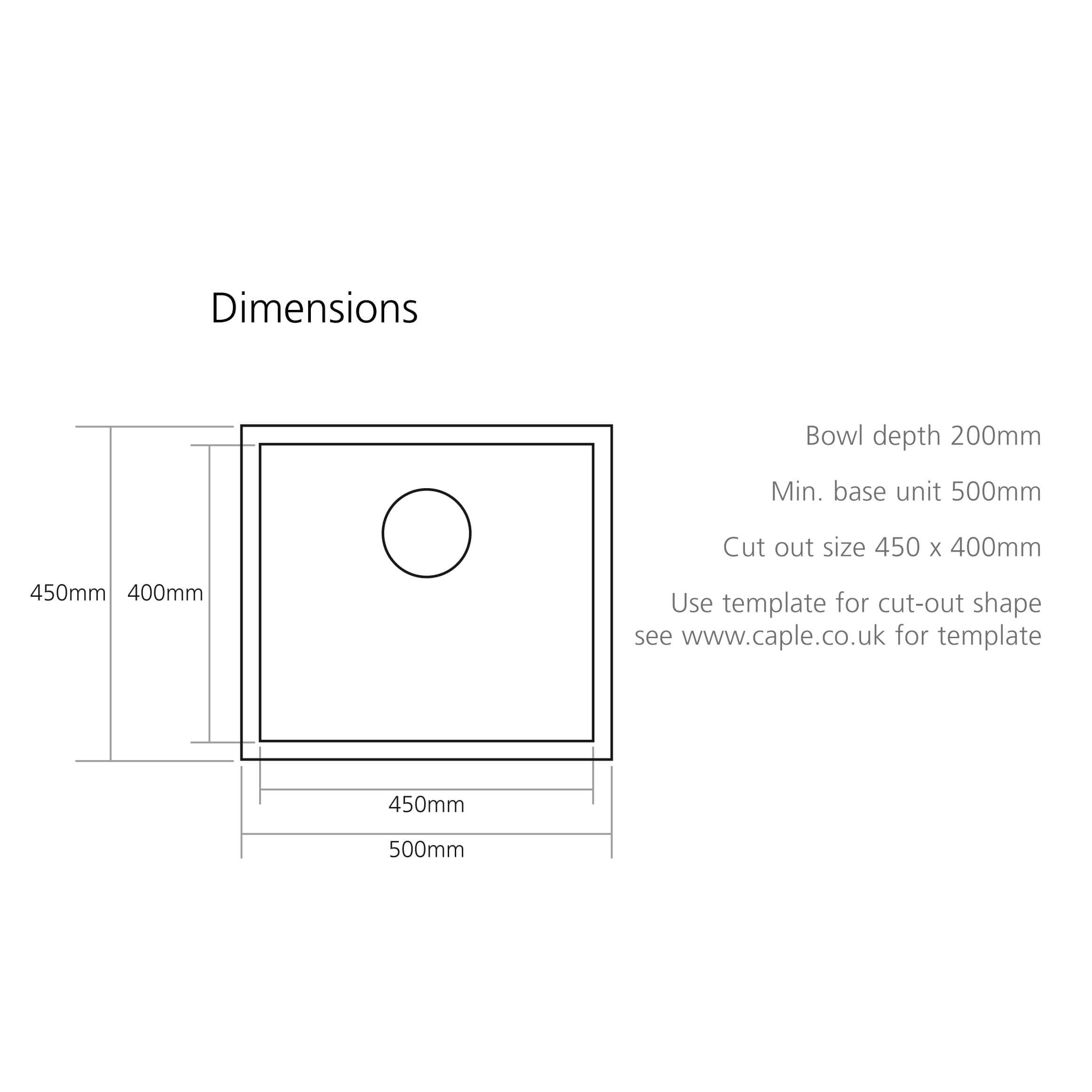 Caple Zero 1 Bowl Inset or Undermount Brushed Stainless Steel Sink & Waste Kit - 500 x 450mm