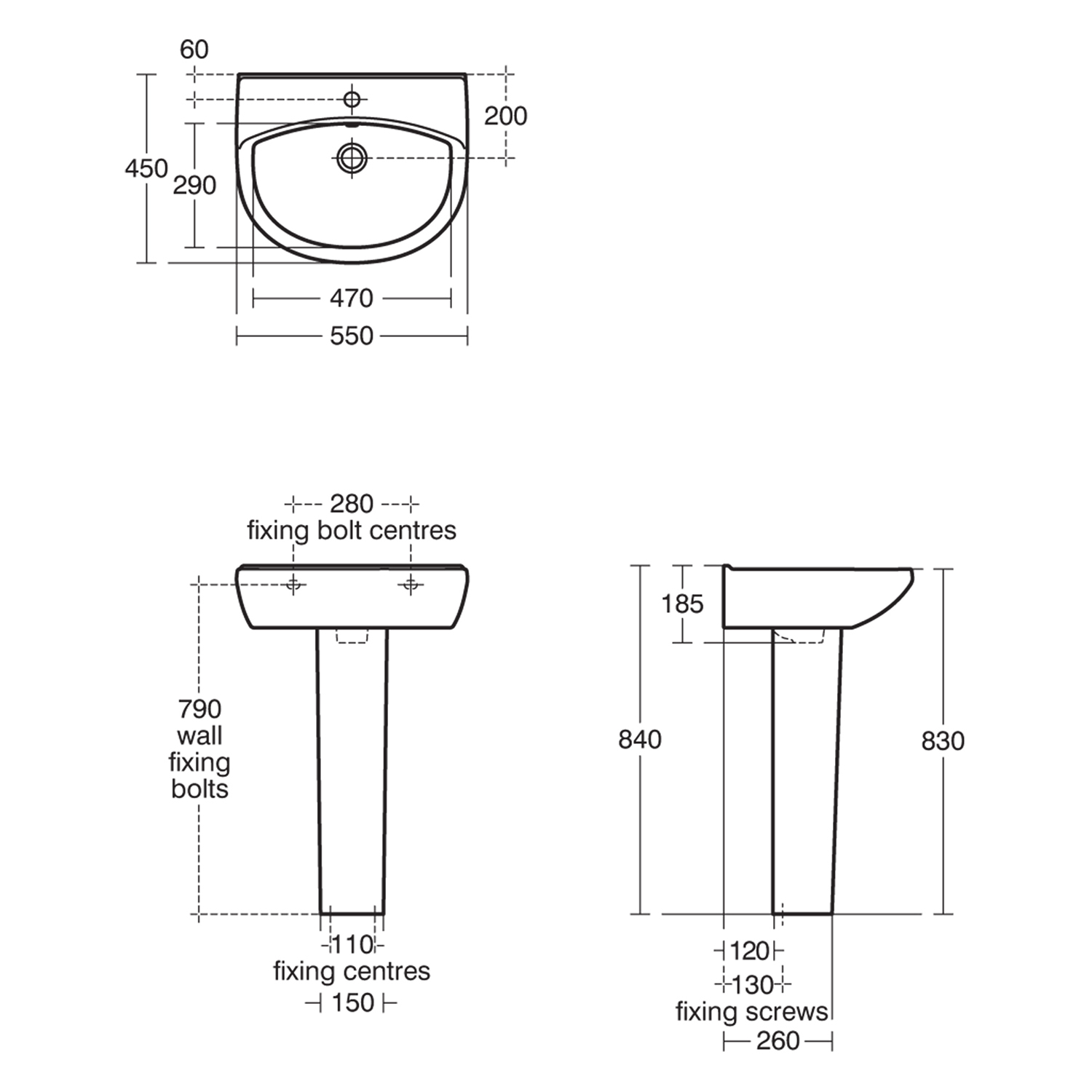 Ideal Standard Eurovit 550mm Basin & Full Pedestal