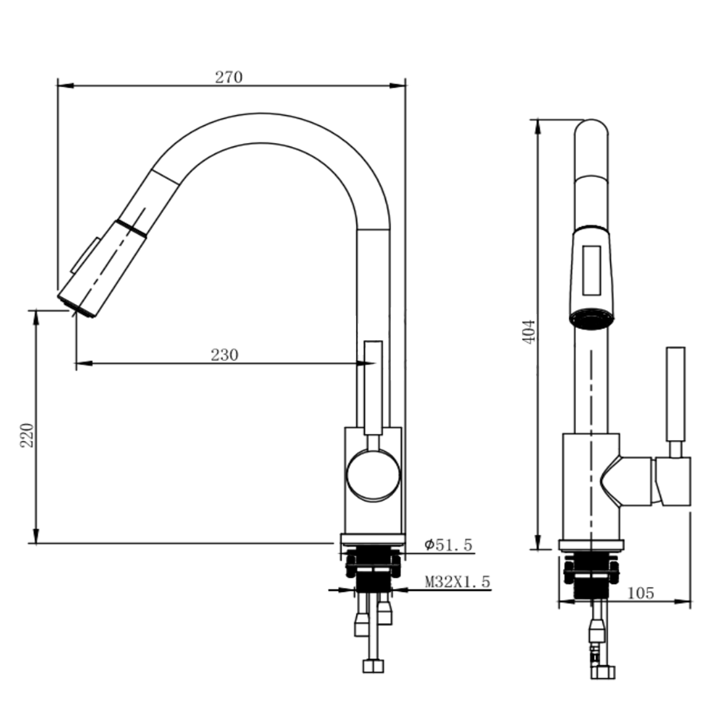 Harbour Pro Pull Out Single Lever Mono Kitchen Mixer Tap