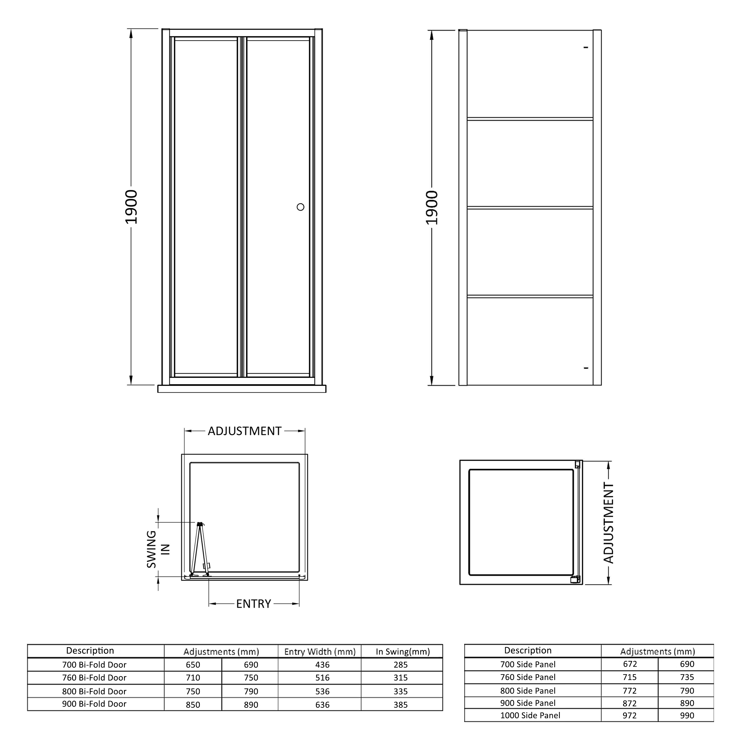 Harbour Primrose 4mm Matt Black Bi-Fold Shower Door & Optional Side Panel
