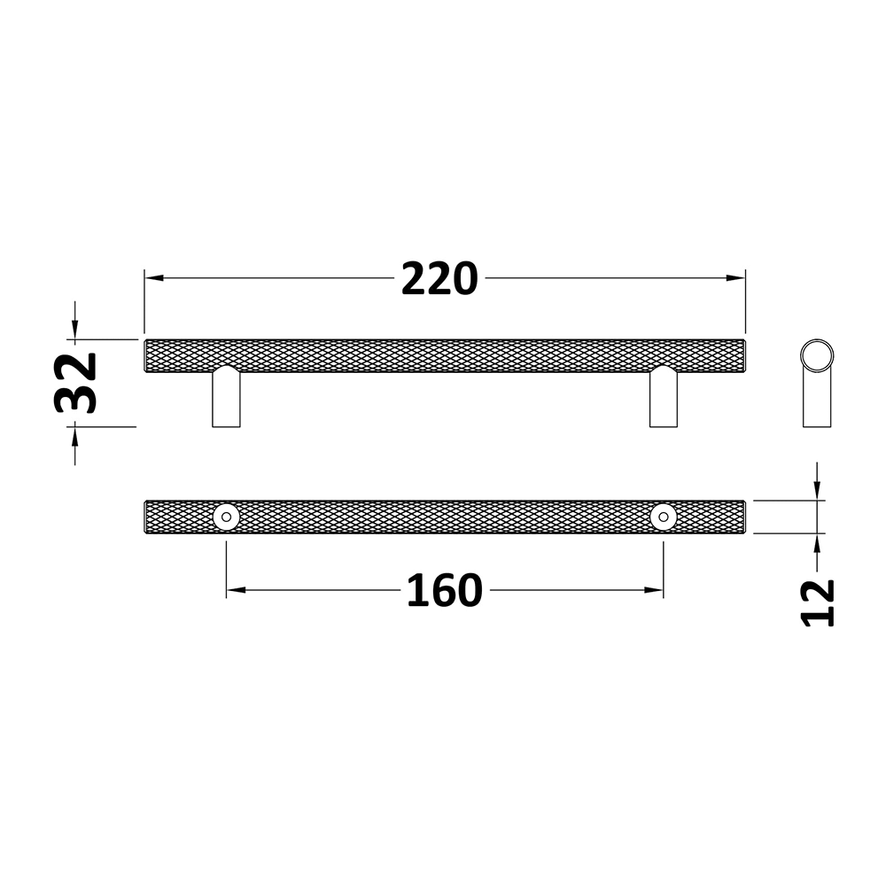 Drench Knurled T Bar Furniture Handle - 160mm Centres