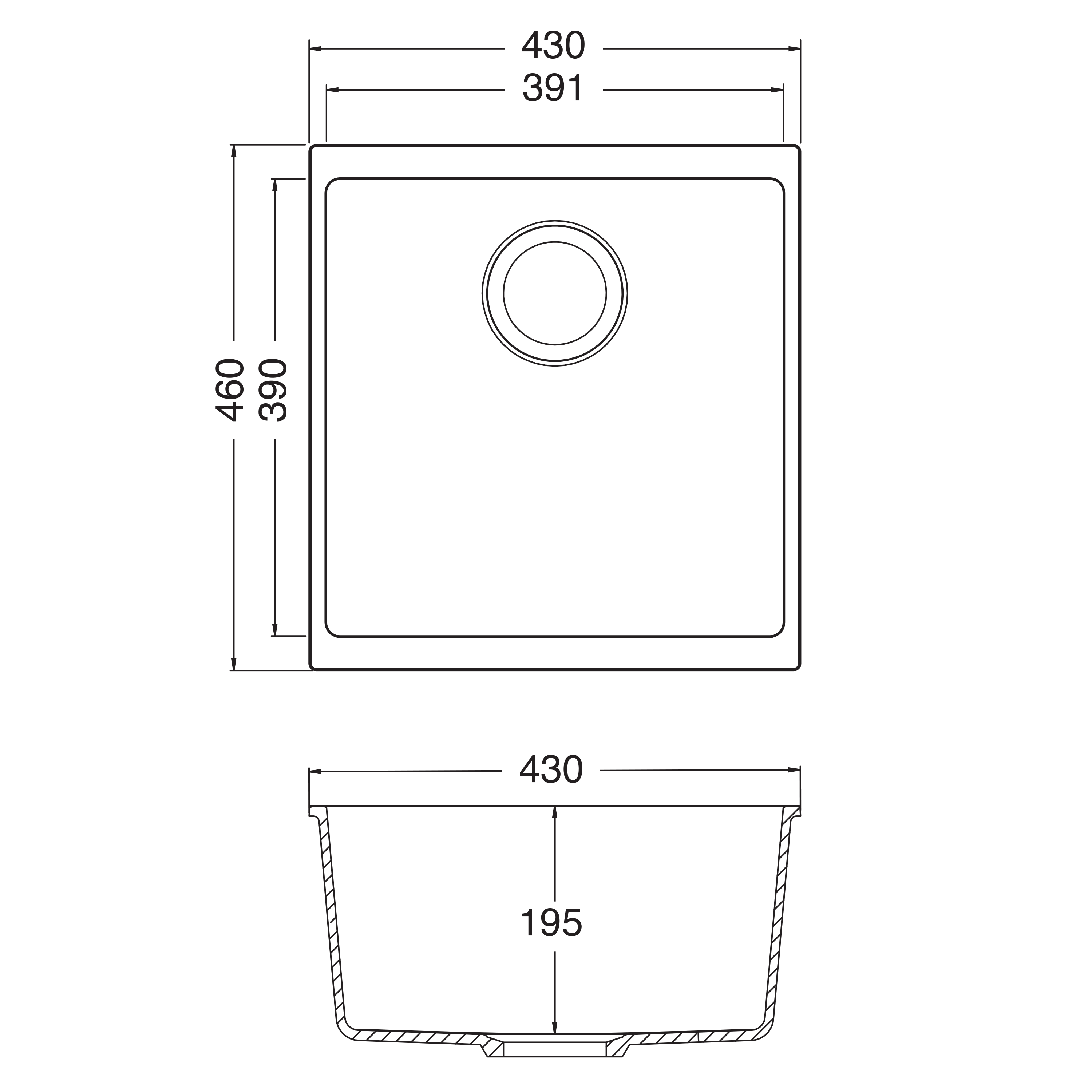 Butler & Rose Bryn 1 Bowl White Fine Fireclay Ceramic Inset/Undermount Kitchen Sink - 430mm x 460mm