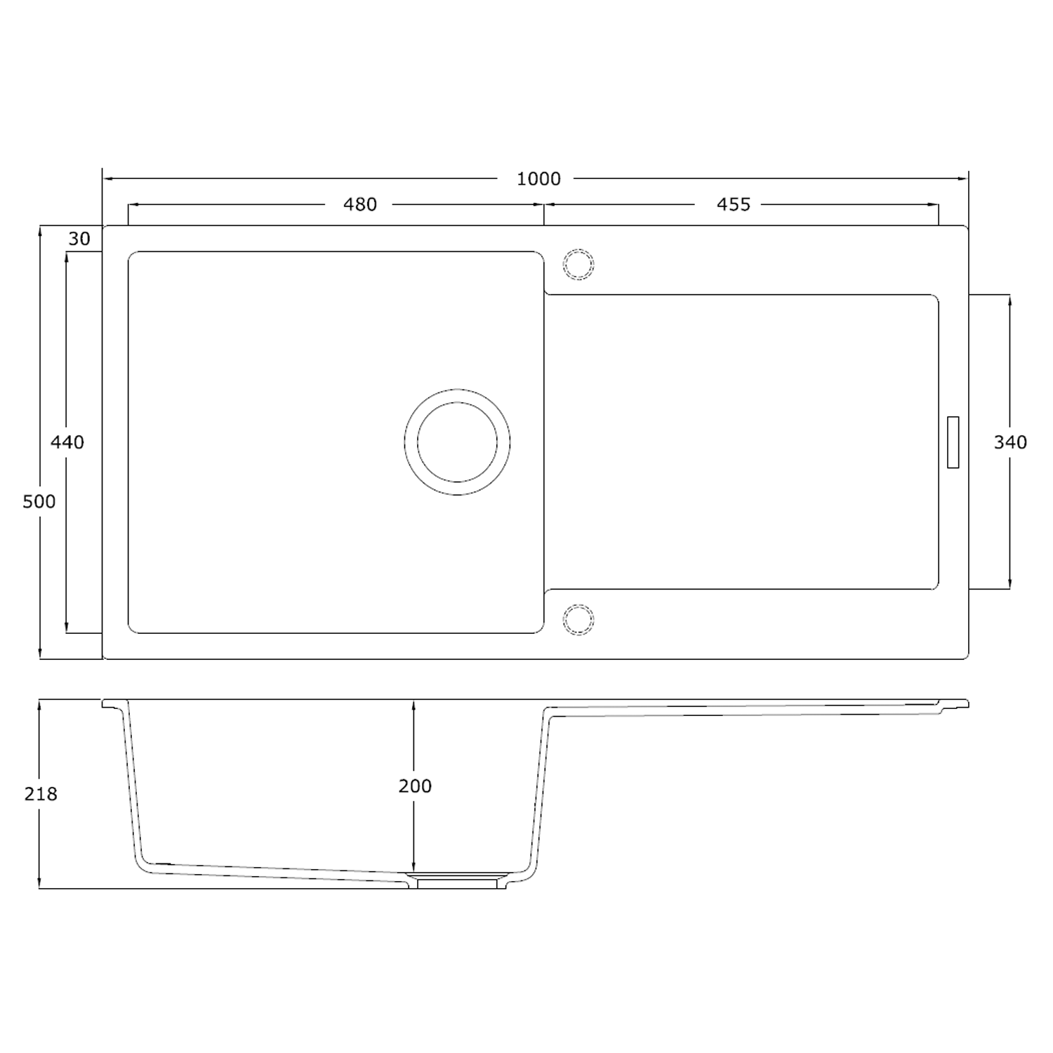 Vellamo Rocca Large 1 Bowl Granite Composite Inset Kitchen Sink & Waste - 1000 x 500mm