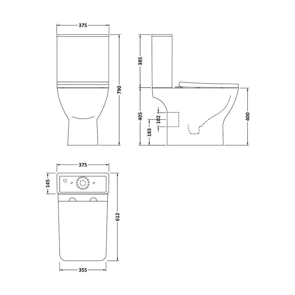Harbour Alchemy Rimless Close Coupled Toilet & Slim Wrapover Soft Close Seat - 610mm Projection