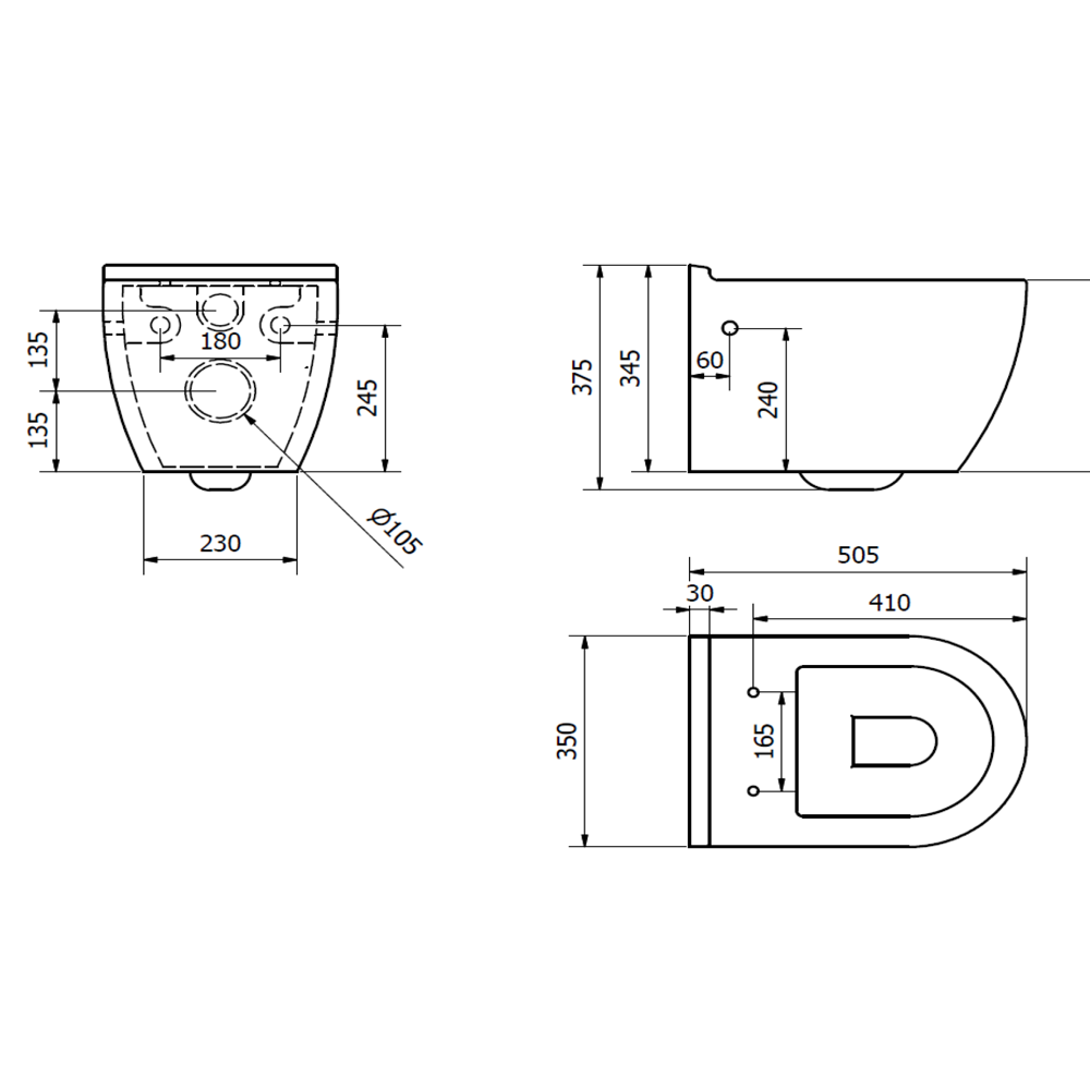 Harbour Clarity Wall Hung Toilet & Soft Close Seat - 505mm Projection