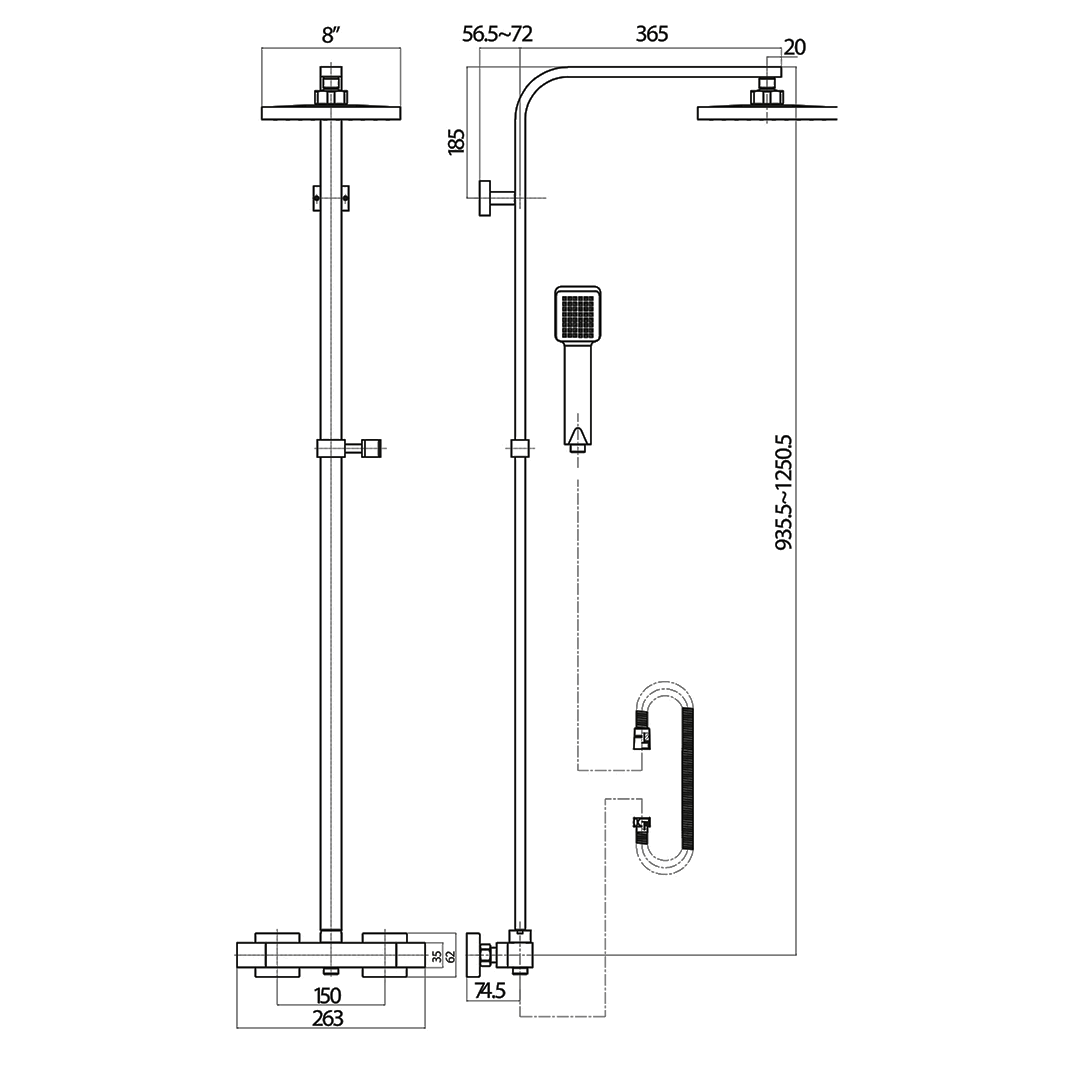 Harbour Rigid Riser Shower Kit, Fixed Square Shower Head & Shower Handset - Brushed Brass