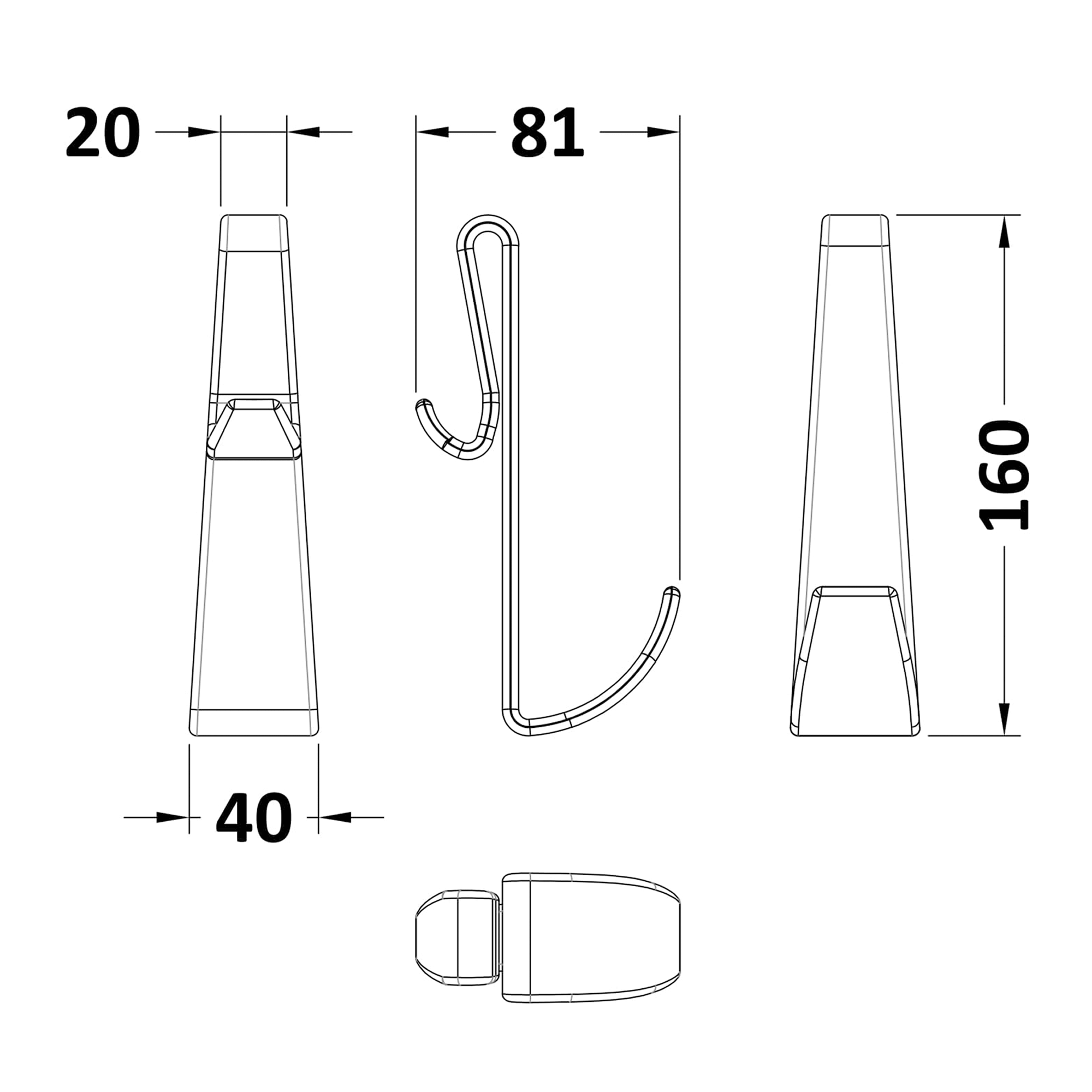 Harbour Status Smoked Black Robe Hook for Frameless Enclosures