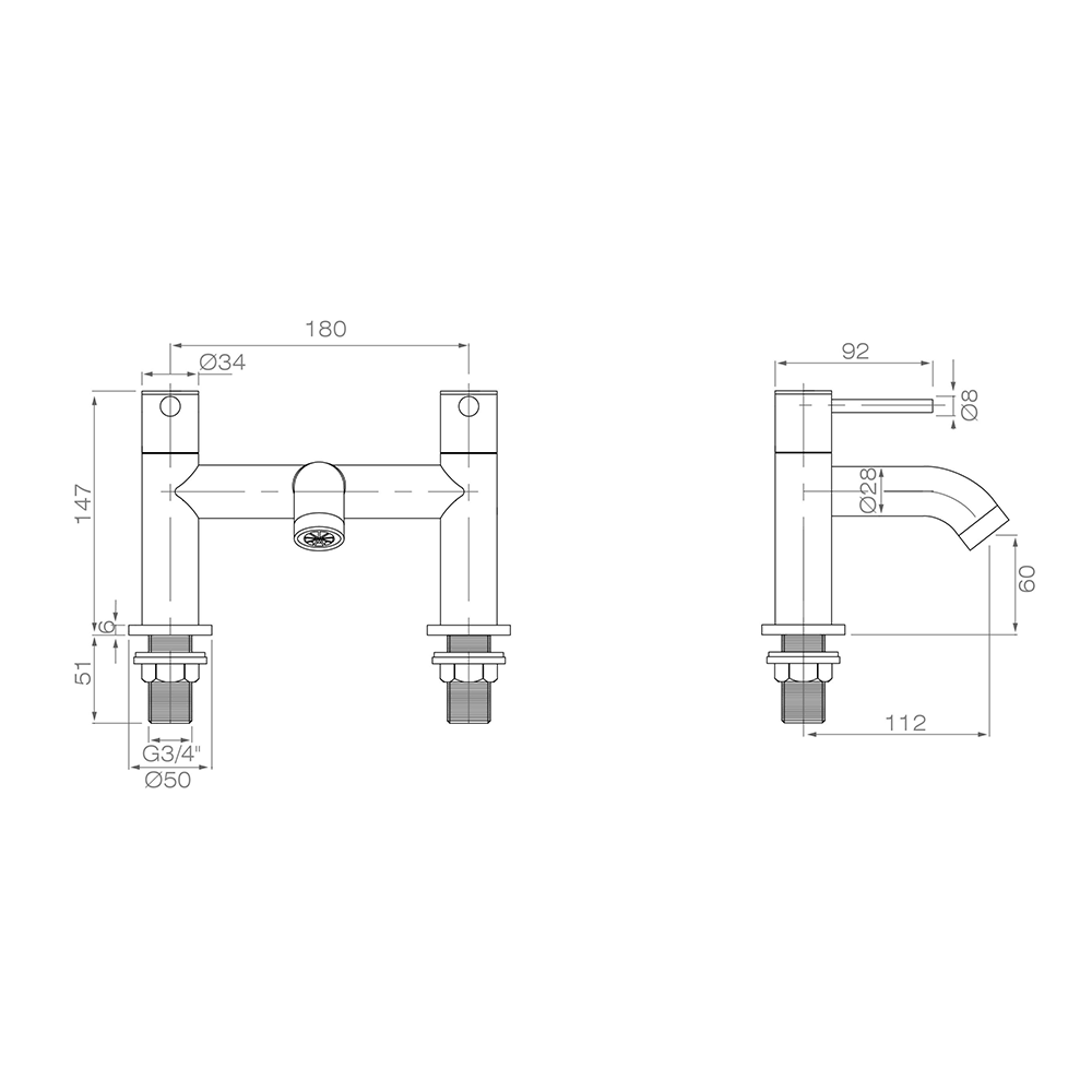 Vellamo Twist Brushed Brass Deck Mounted Bath Filler