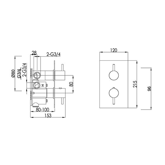 VOS 2 Outlet Concealed Thermostatic Bath & Shower Valve - Brushed Brass